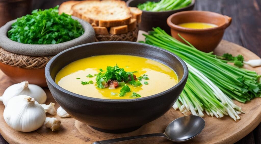 Como servir sopa de mandioca