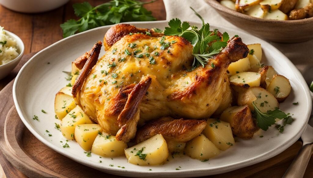 Frango Assado com Requeijão e Batatas