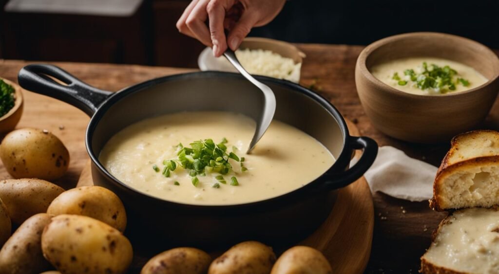 Modo de preparo da Sopa de Batata com Queijo