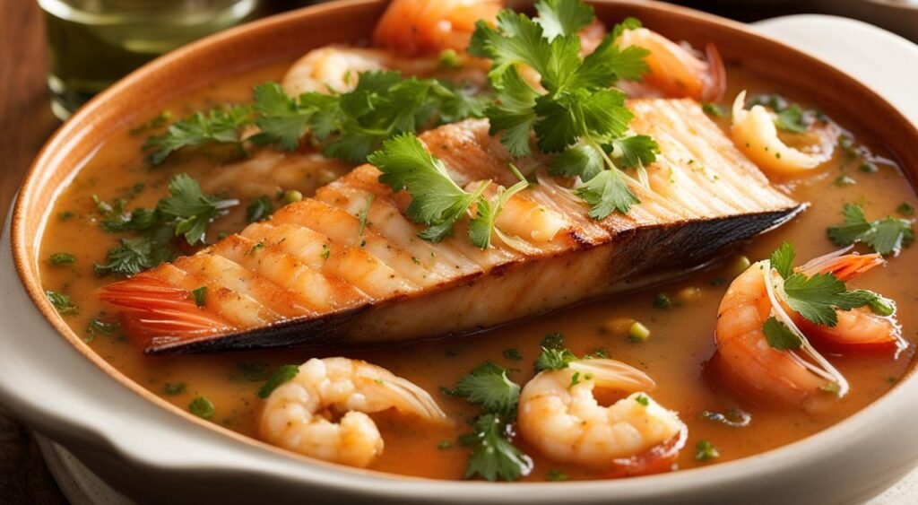 Peixe na Telha com Camarões