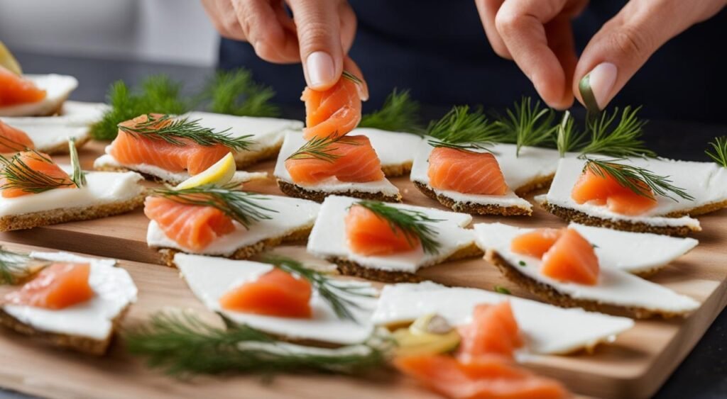 Preparação dos Canapés de Salmão Preparação dos Canapés de Salmão