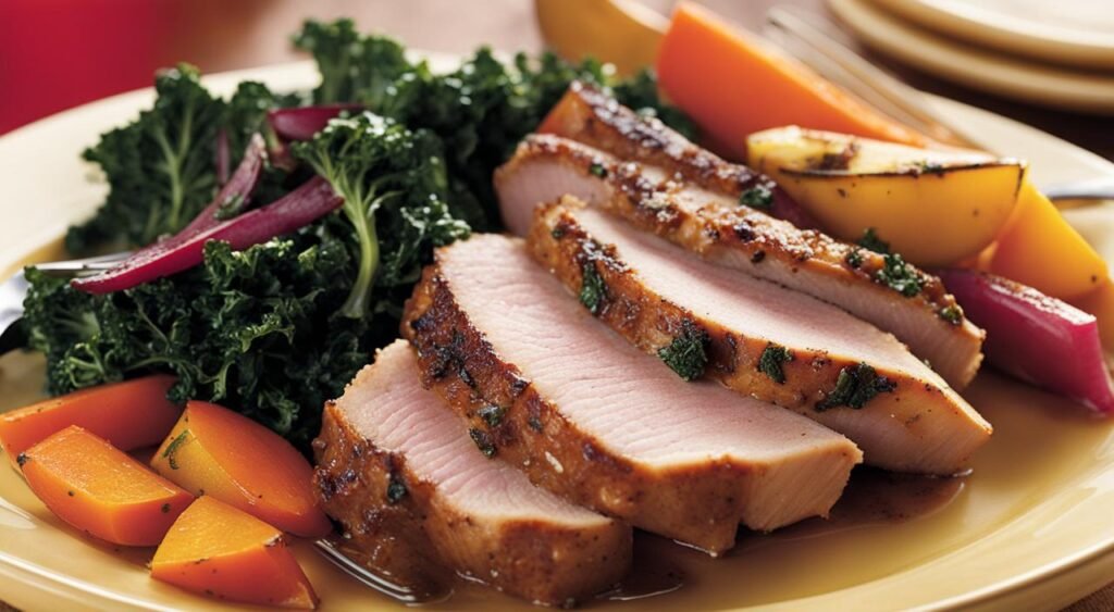 carne de porco com couve e legumes