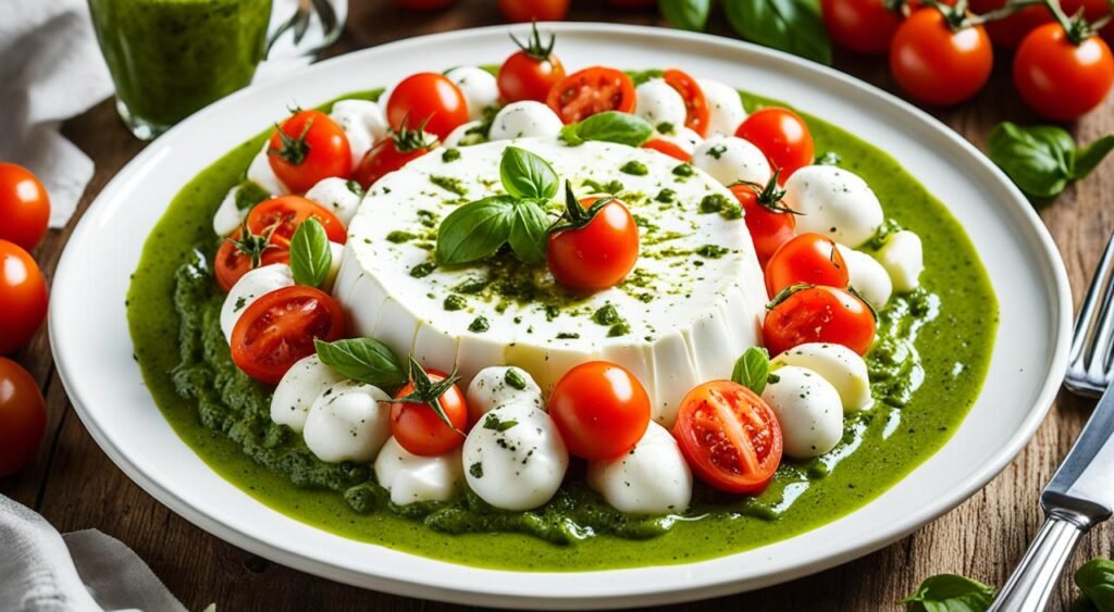 Burrata com Tomate Grape e Pesto