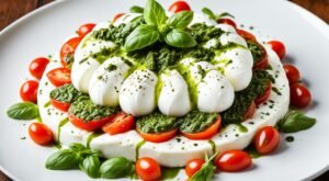 Receita maravilhosa de Burrata com Tomate Grape e Pesto