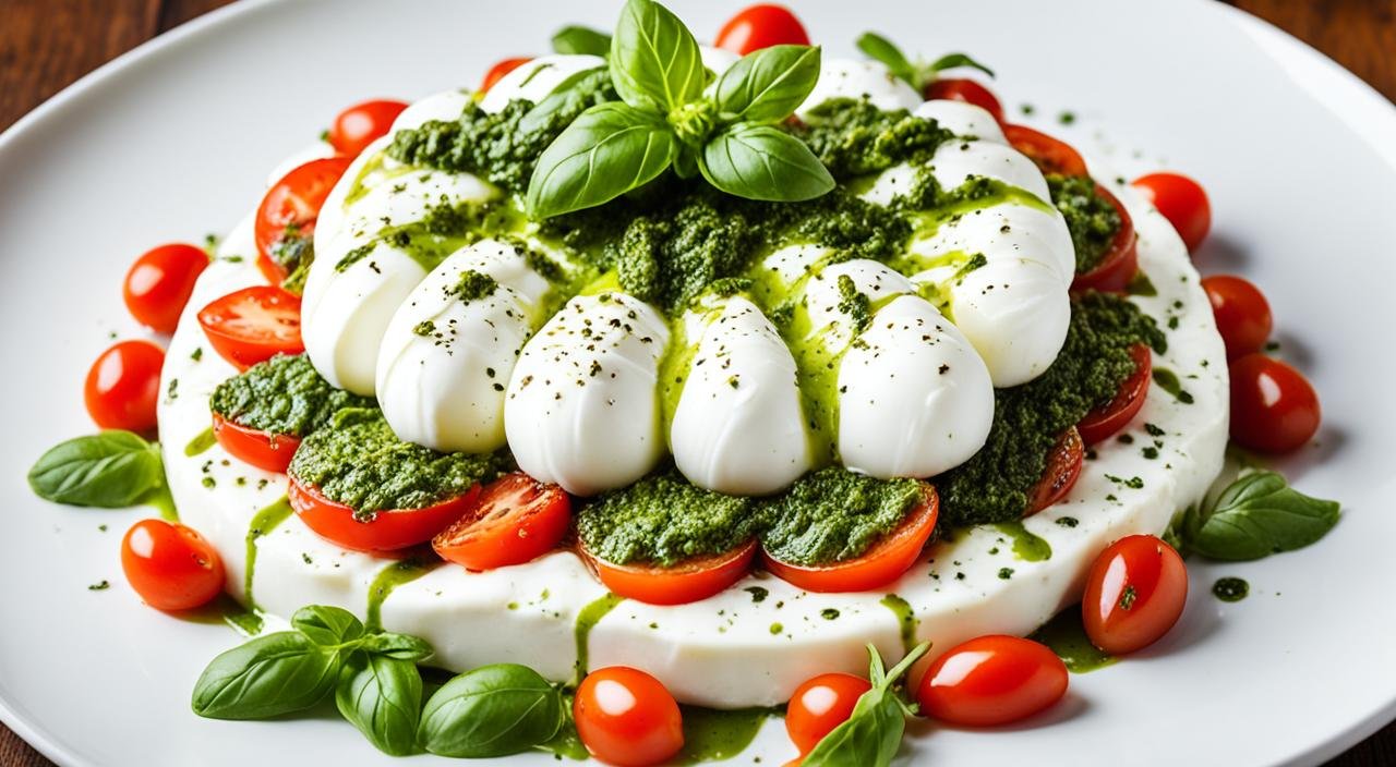 burrata com tomate grape e pesto